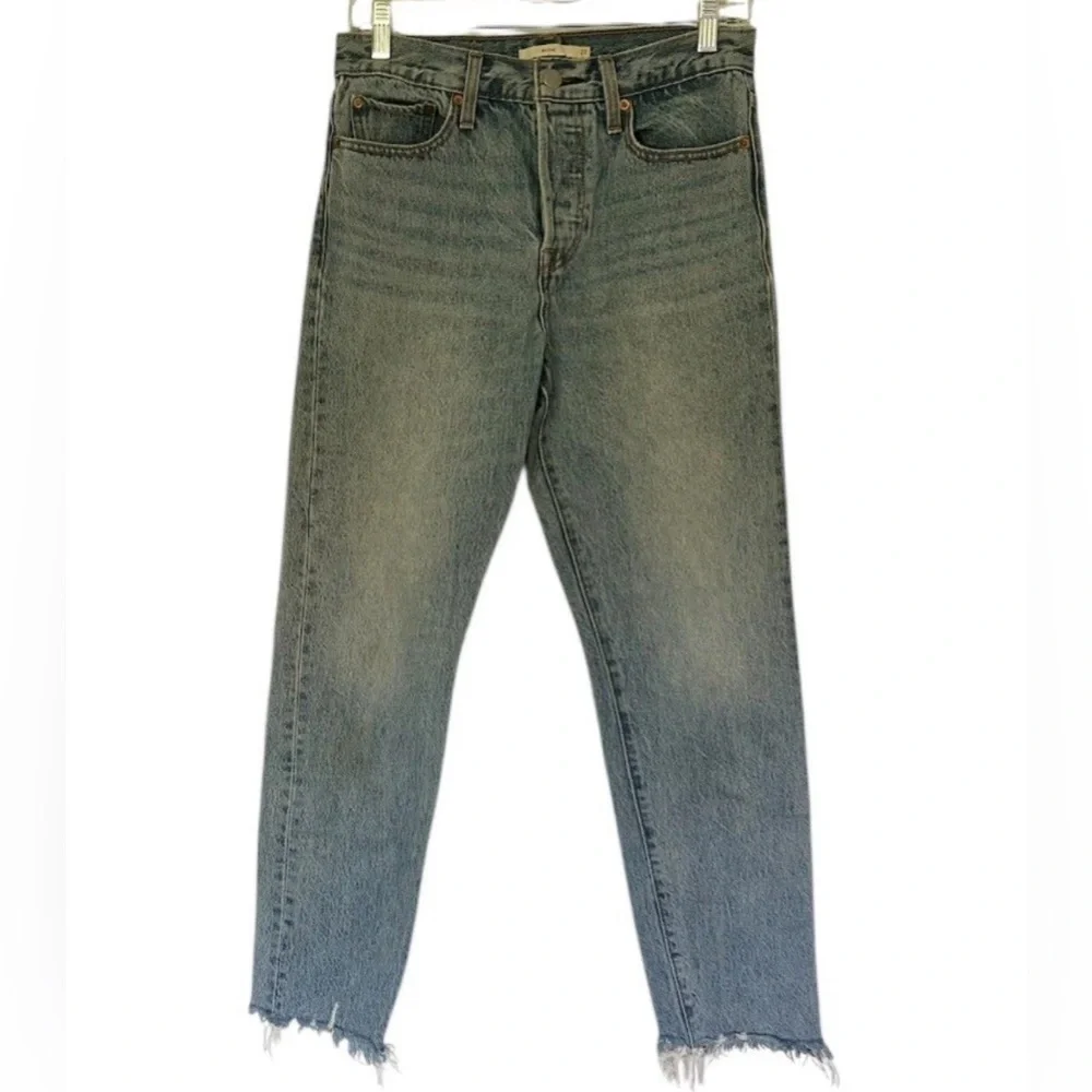 Levi’s Premium Wedgie Raw Hem Button Fly High Rise Straight Leg Jeans Size 27